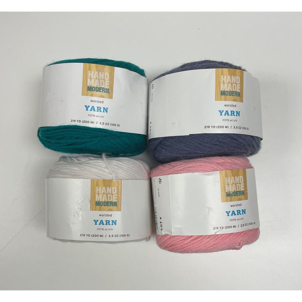 Hand Made Modern Worsted Yarn‎  Color Jade, Mineral, Cream and Pink Lemonade lot